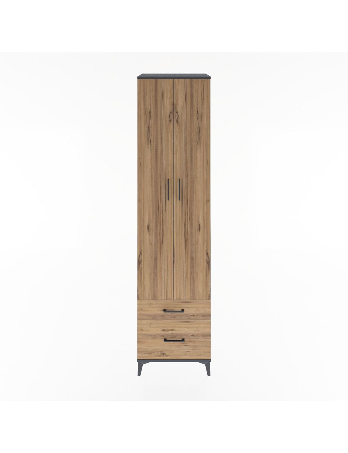 Hyperion Dolap 5 Raflı 2 Çekmeceli 2 Kapaklı 60x44x243 Antrasit-Çam