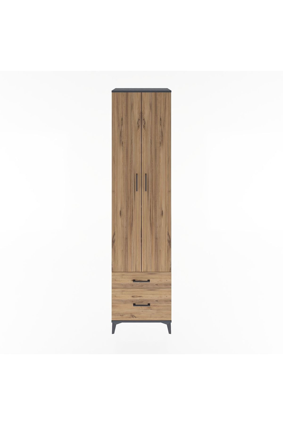 Hyperion Dolap 5 Raflı 2 Çekmeceli 2 Kapaklı 60x44x243 Antrasit-Çam