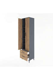 Hyperion Dolap 5 Raflı 2 Çekmeceli 2 Kapaklı 60x44x243 Antrasit-Çam
