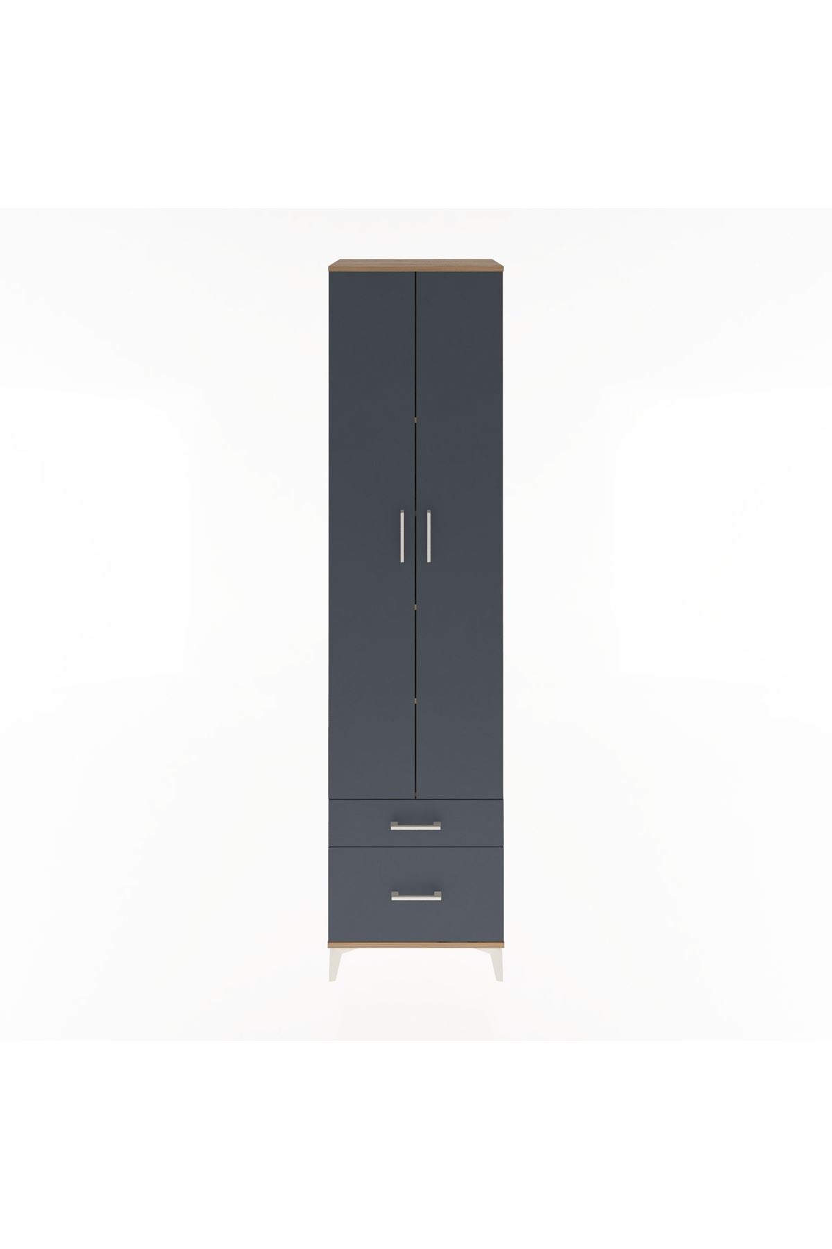 Hyperion Dolap 5 Raflı 2 Çekmeceli 2 Kapaklı 60x44x243 Çam-Antrasit