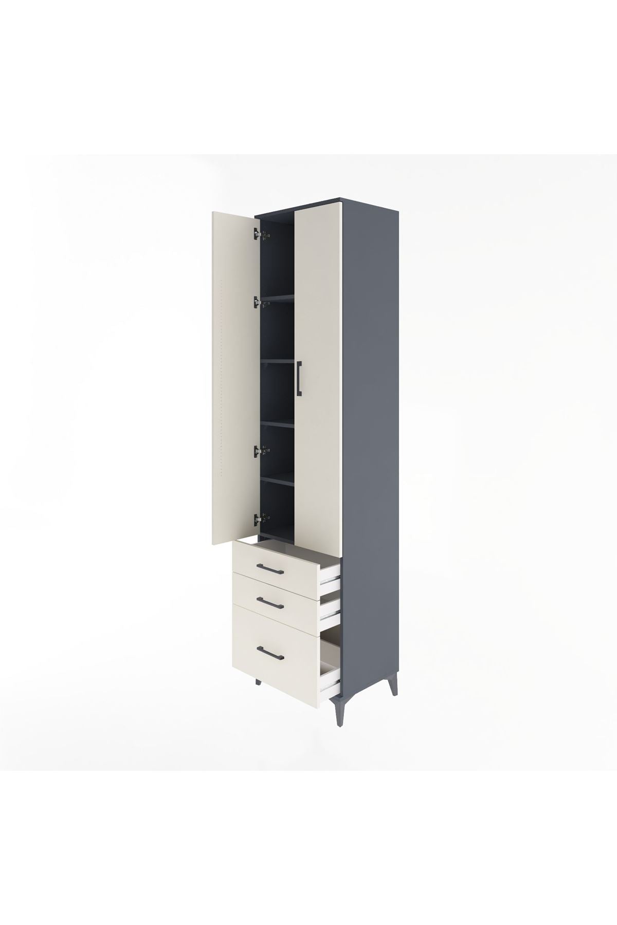 Hyperion Dolap 5 Raflı 3 Çekmeceli 2 Kapaklı 60x44x243 Antrasit-Aytaşı