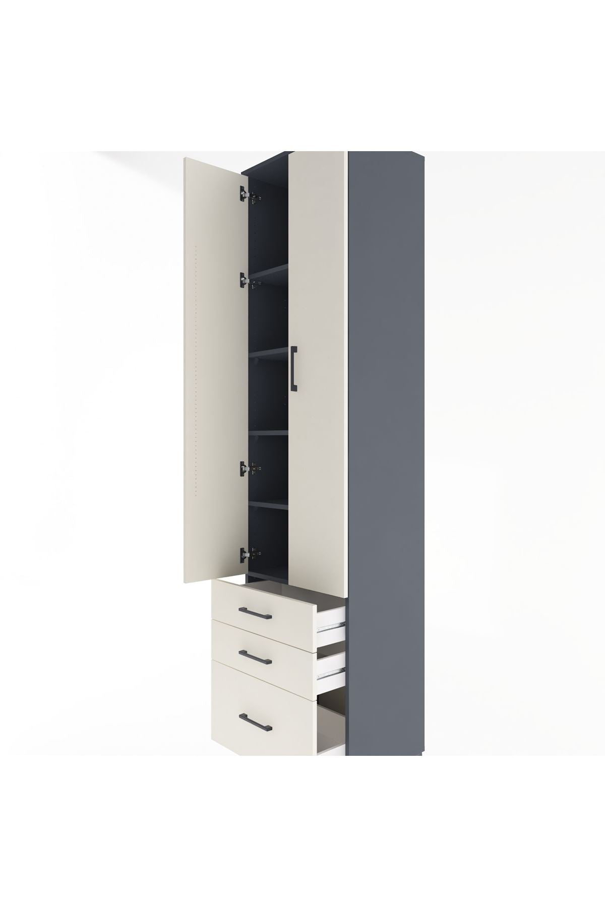 Hyperion Dolap 5 Raflı 3 Çekmeceli 2 Kapaklı 60x44x243 Antrasit-Aytaşı