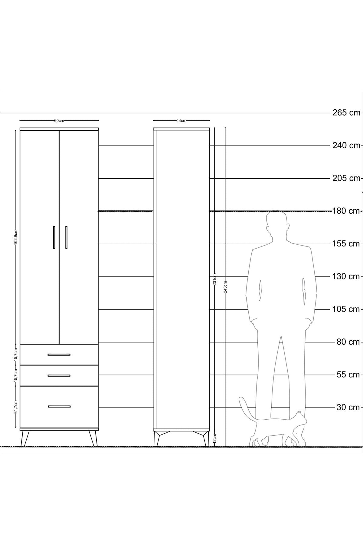 Hyperion Dolap 5 Raflı 3 Çekmeceli 2 Kapaklı 60x44x243 Antrasit-Aytaşı