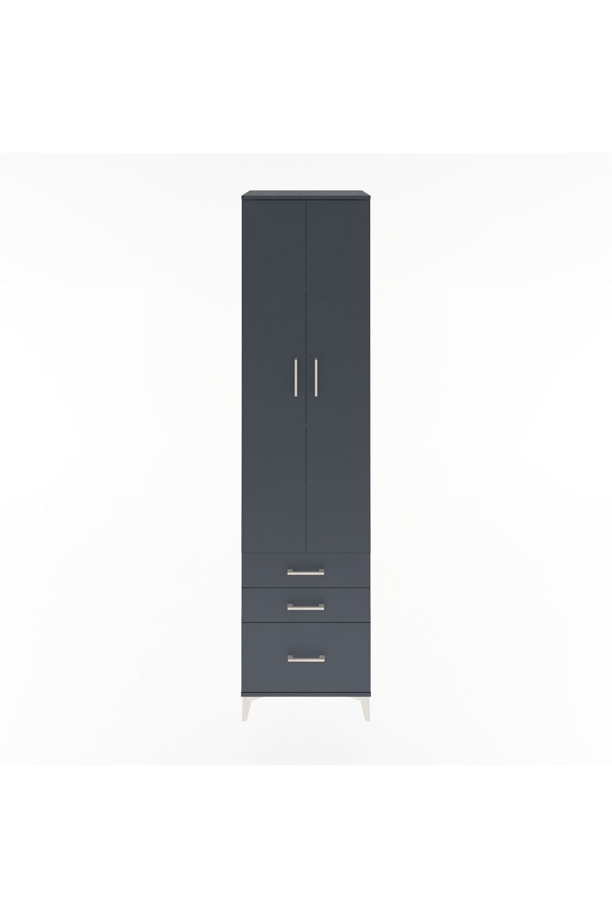 Hyperion Dolap 5 Raflı 3 Çekmeceli 2 Kapaklı 60x44x243 Antrasit-Antrasit