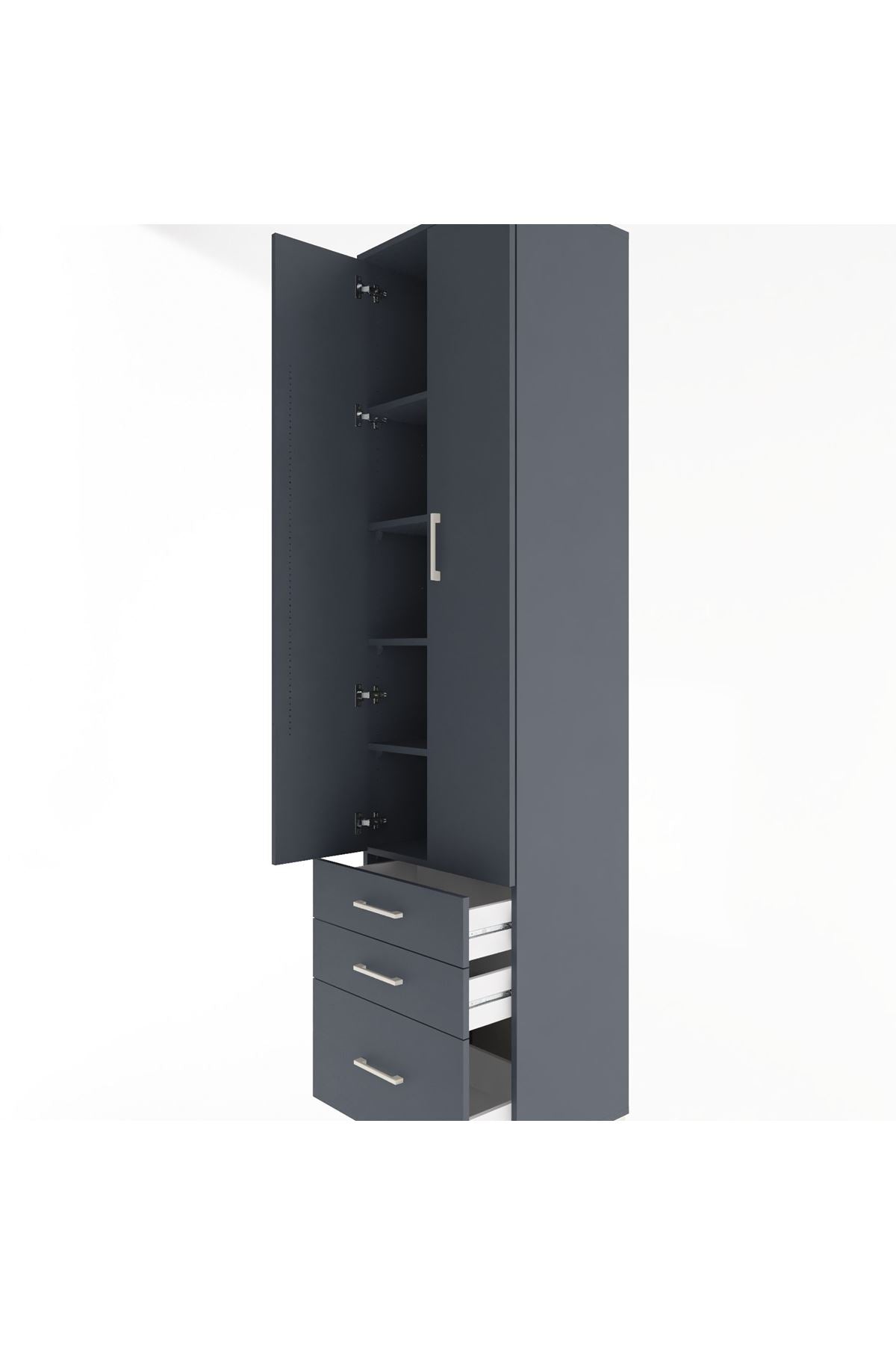 Hyperion Dolap 5 Raflı 3 Çekmeceli 2 Kapaklı 60x44x243 Antrasit-Antrasit