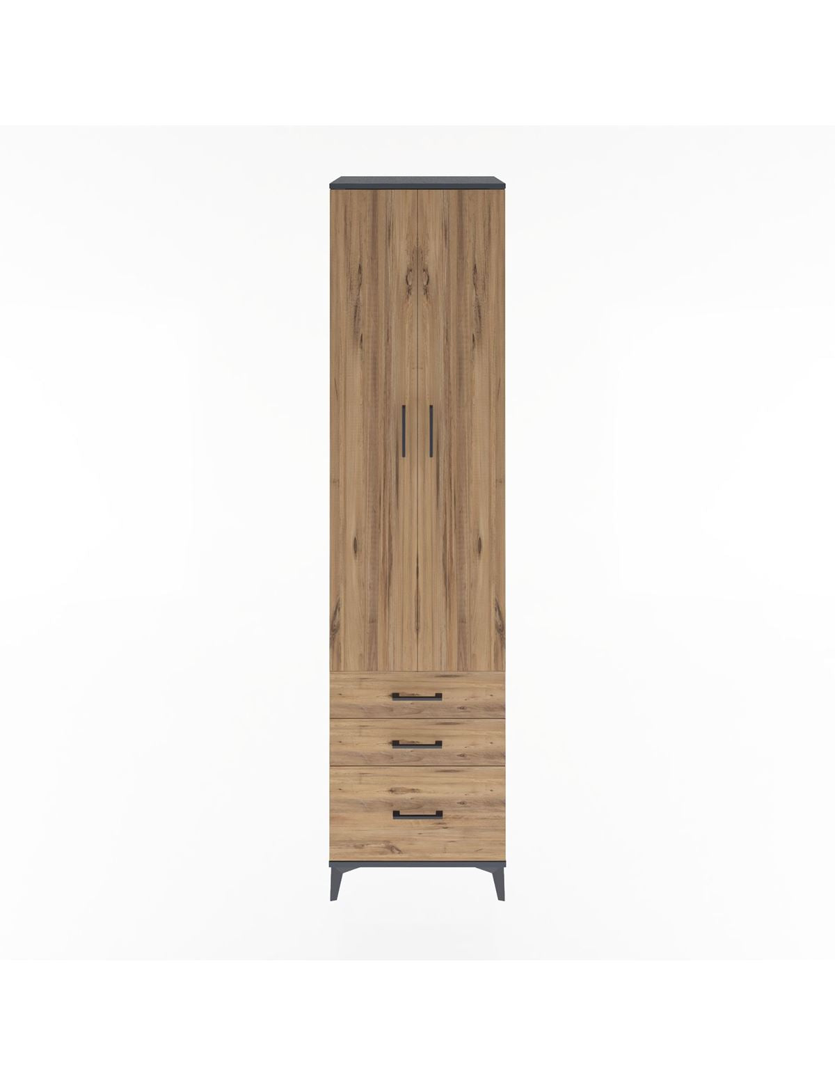 Hyperion Dolap 5 Raflı 3 Çekmeceli 2 Kapaklı 60x44x243 Antrasit-Çam