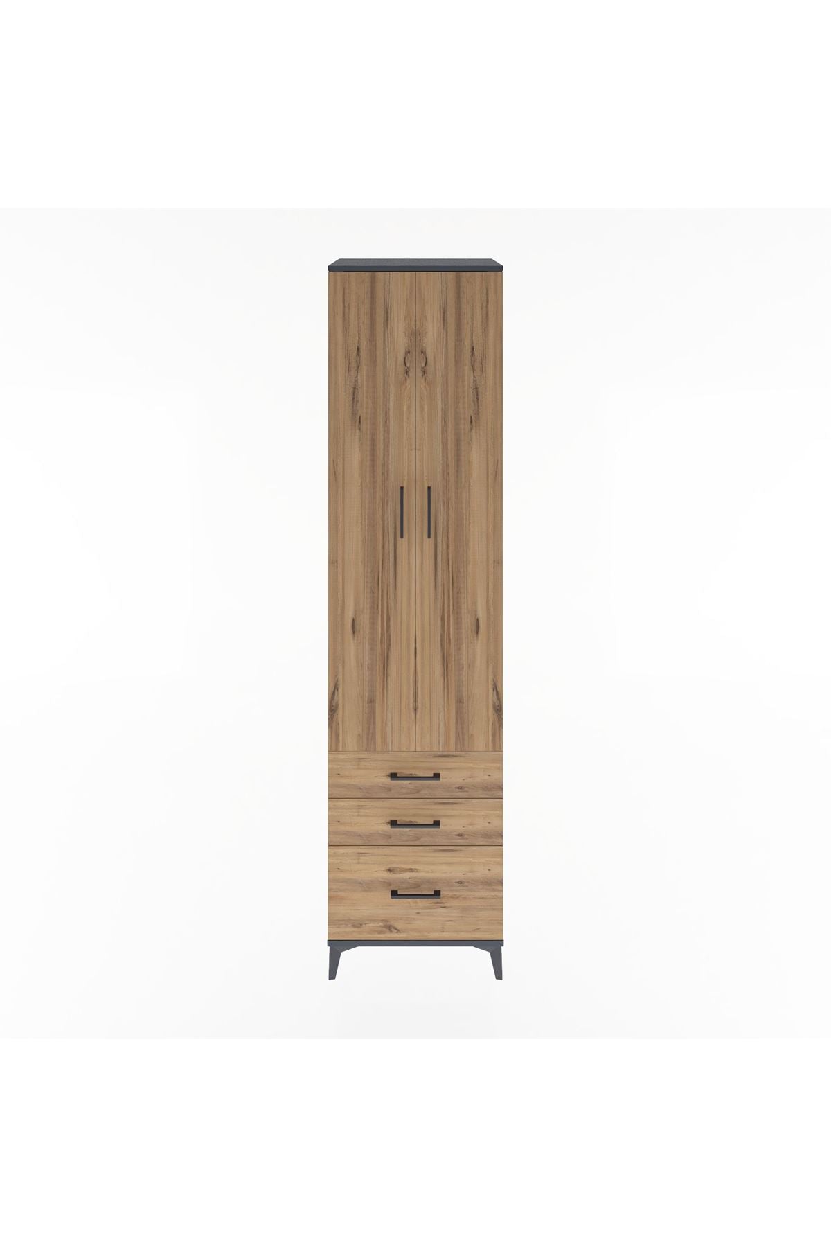 Hyperion Dolap 5 Raflı 3 Çekmeceli 2 Kapaklı 60x44x243 Antrasit-Çam