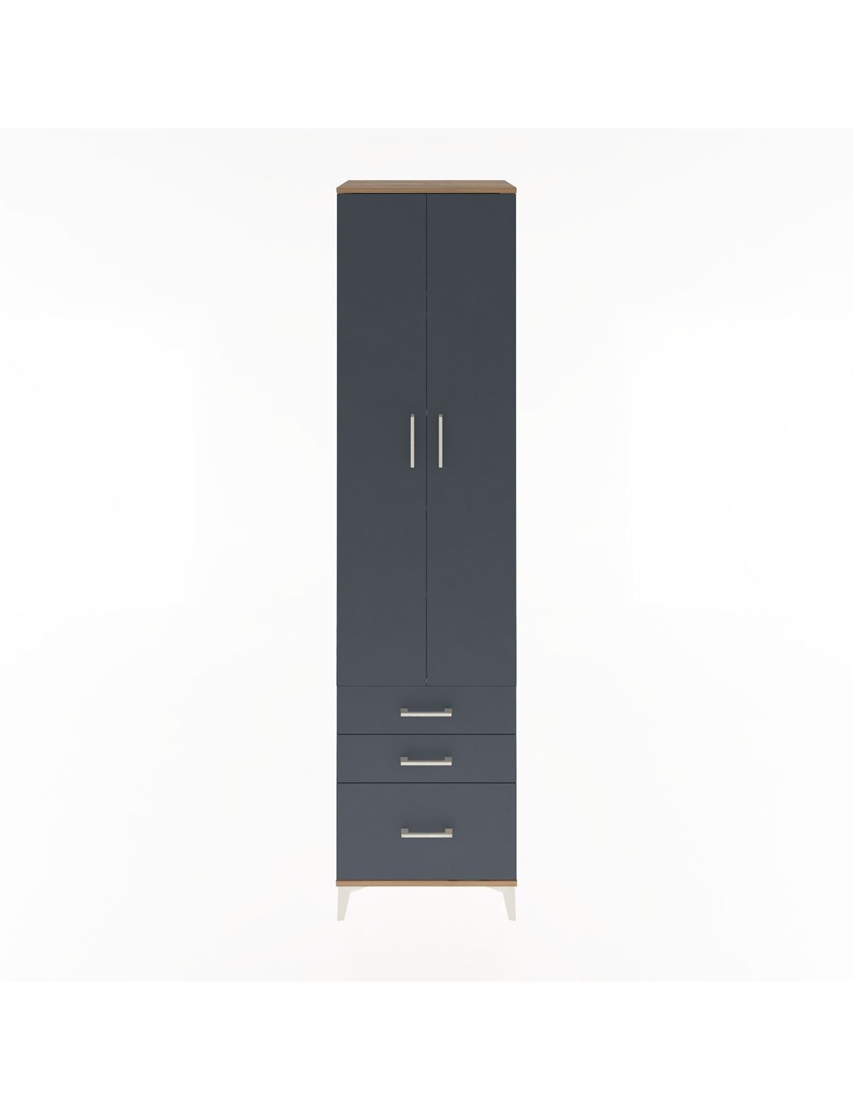 Hyperion Dolap 5 Raflı 3 Çekmeceli 2 Kapaklı 60x44x243 Çam-Antrasit