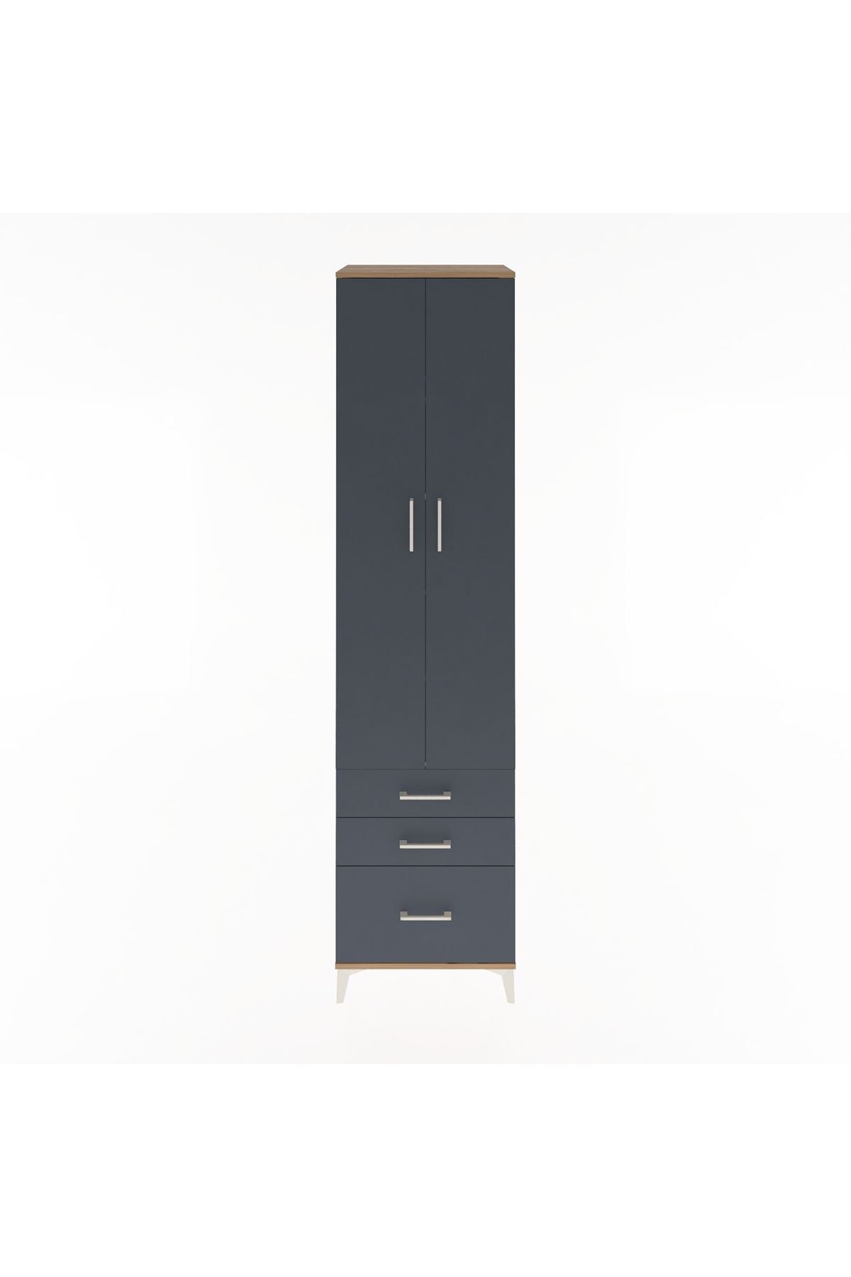 Hyperion Dolap 5 Raflı 3 Çekmeceli 2 Kapaklı 60x44x243 Çam-Antrasit