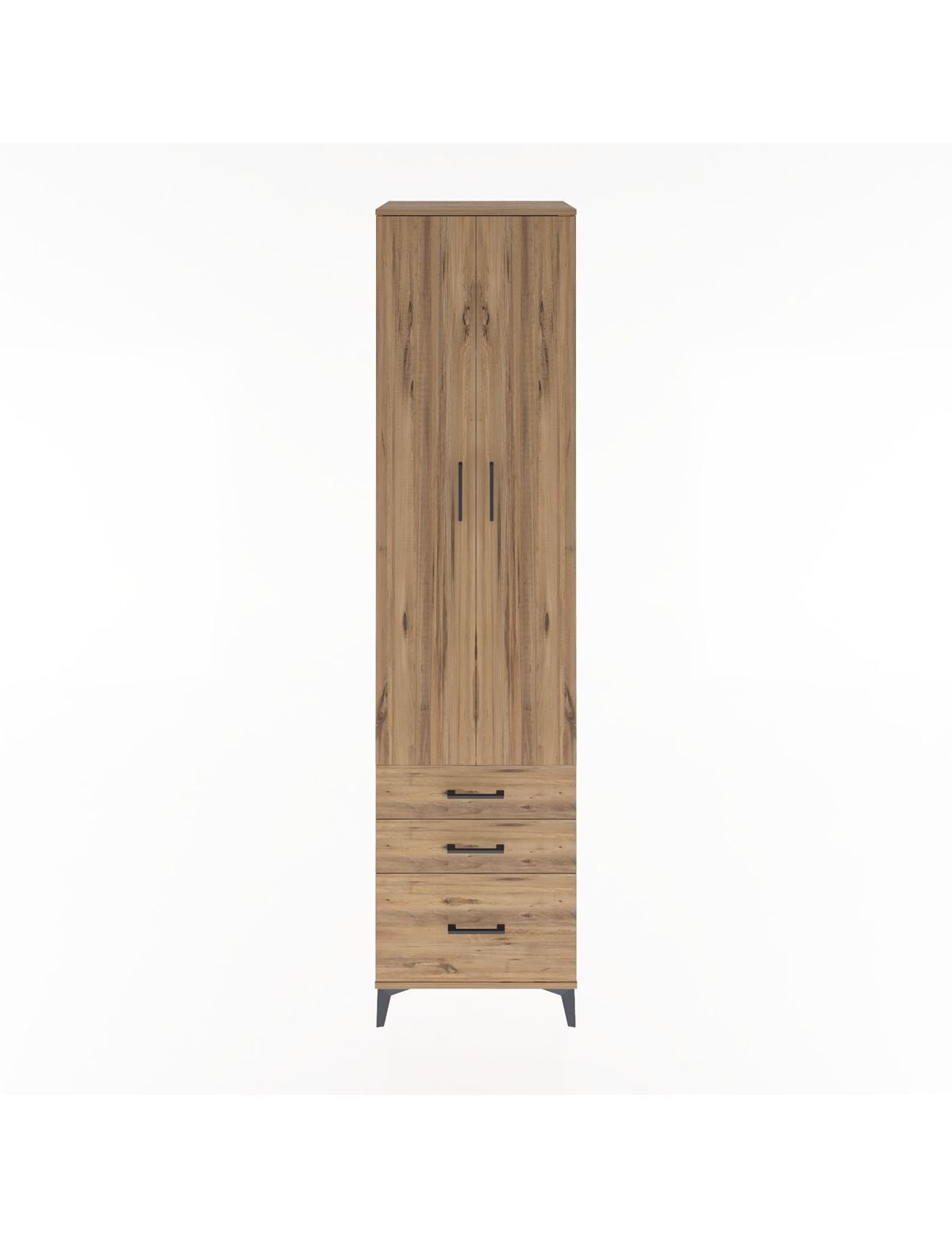 Hyperion Dolap 5 Raflı 3 Çekmeceli 2 Kapaklı 60x44x243 Çam-Çam