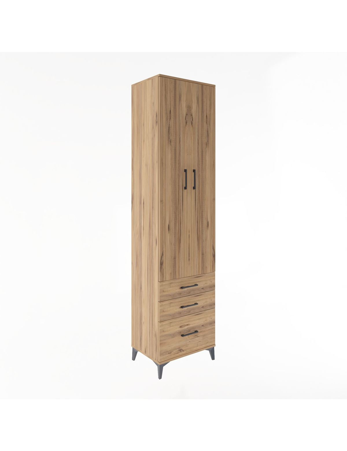 Hyperion Dolap 5 Raflı 3 Çekmeceli 2 Kapaklı 60x44x243 Çam-Çam