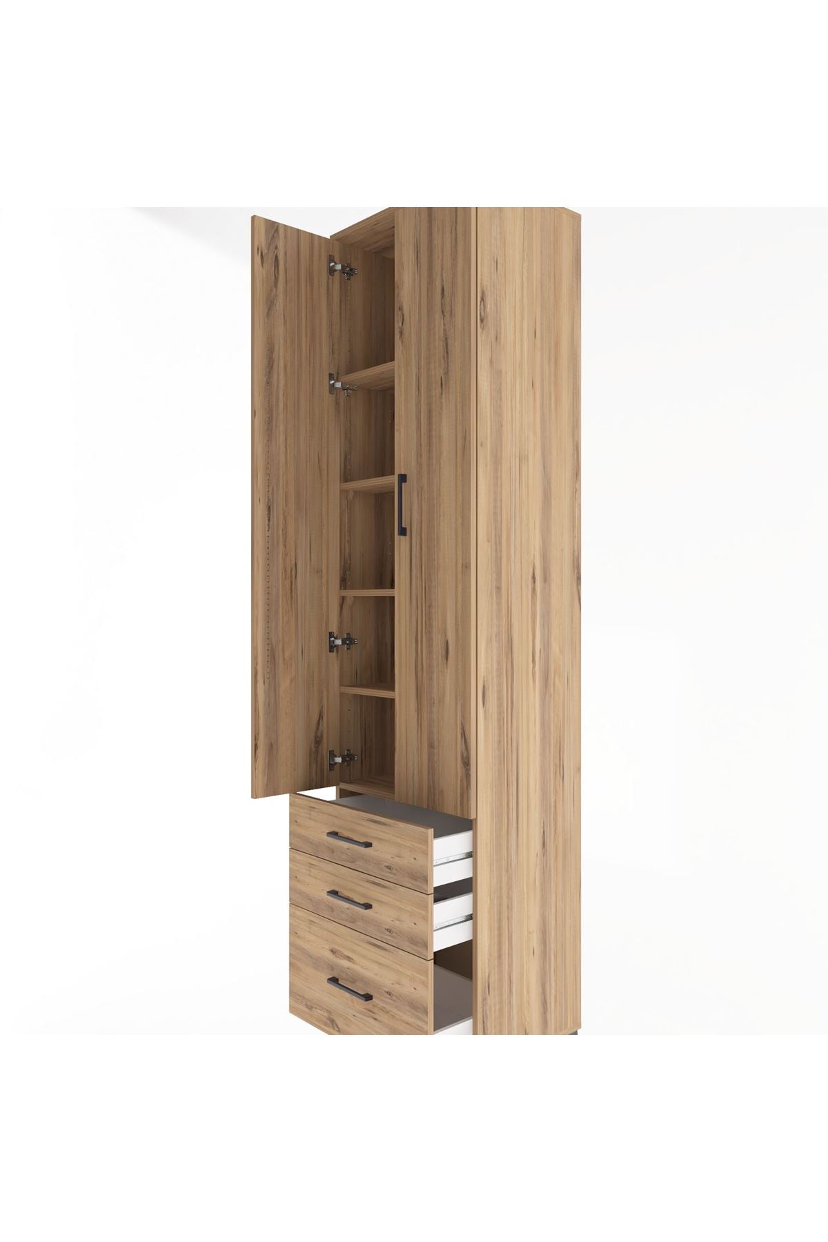 Hyperion Dolap 5 Raflı 3 Çekmeceli 2 Kapaklı 60x44x243 Çam-Çam