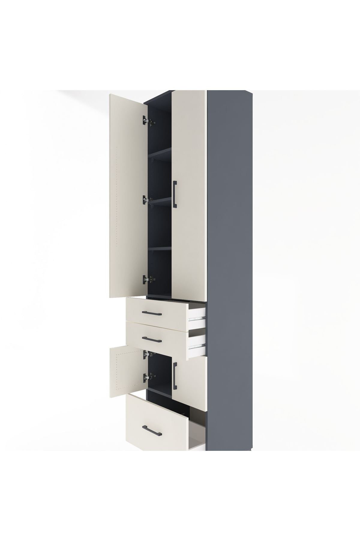 Hyperion Dolap 5 Raflı 3 Çekmeceli 4 Kapaklı 60x44x243 Antrasit-Aytaşı