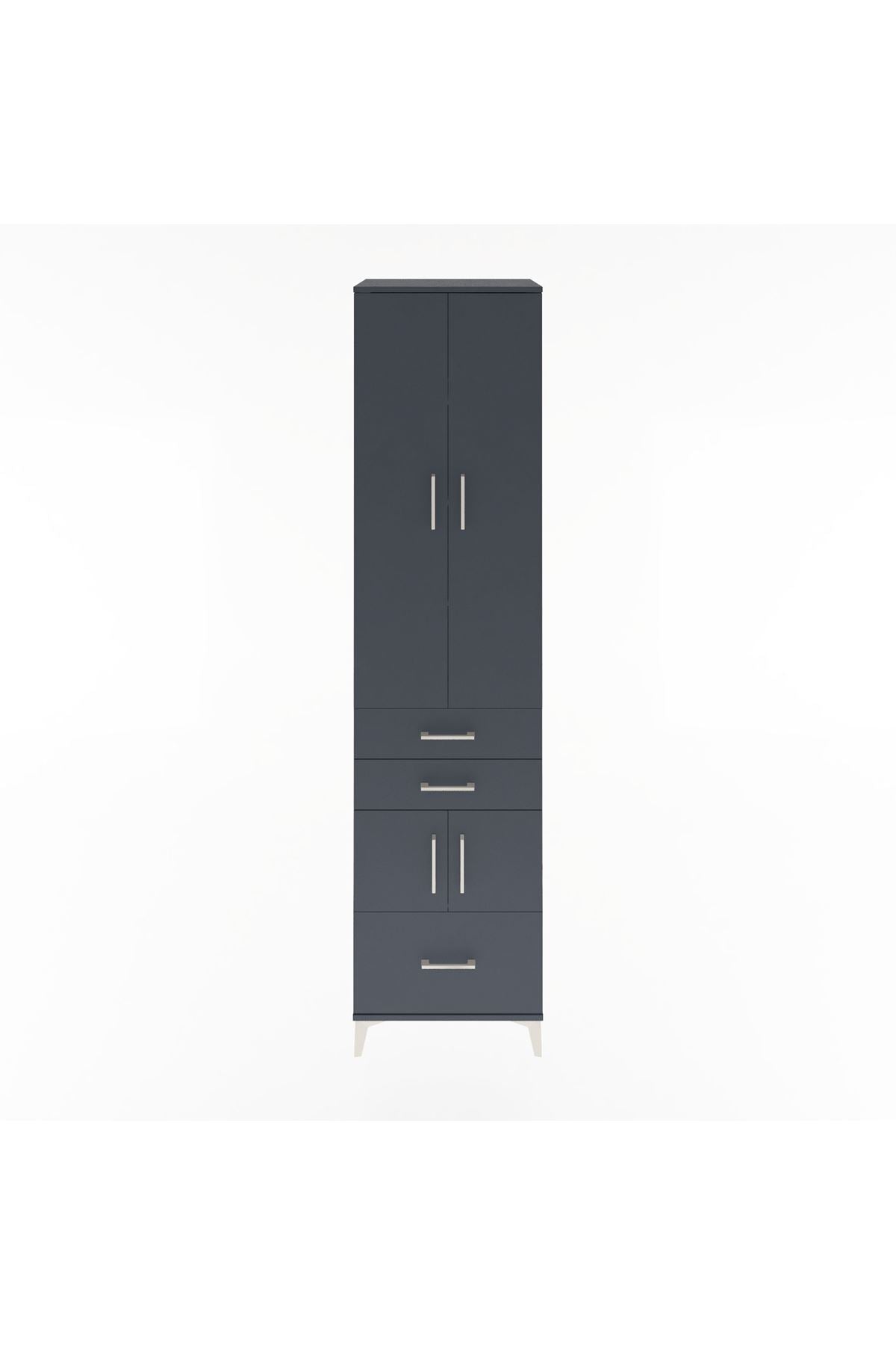 Hyperion Dolap 5 Raflı 3 Çekmeceli 4 Kapaklı 60x44x243 Antrasit-Antrasit