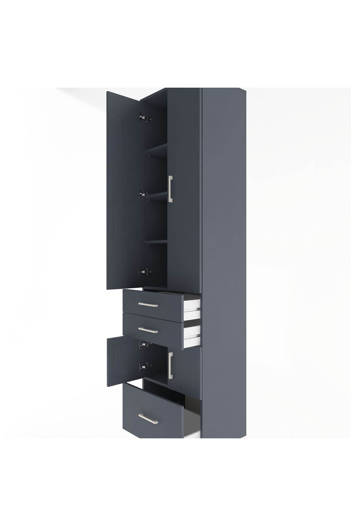 Hyperion Dolap 5 Raflı 3 Çekmeceli 4 Kapaklı 60x44x243 Antrasit-Antrasit