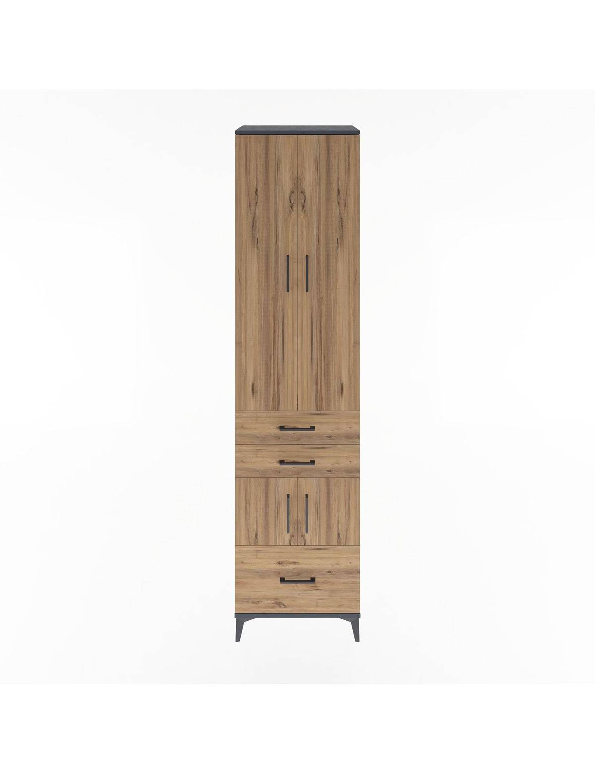 Hyperion Dolap 5 Raflı 3 Çekmeceli 4 Kapaklı 60x44x243 Antrasit-Çam