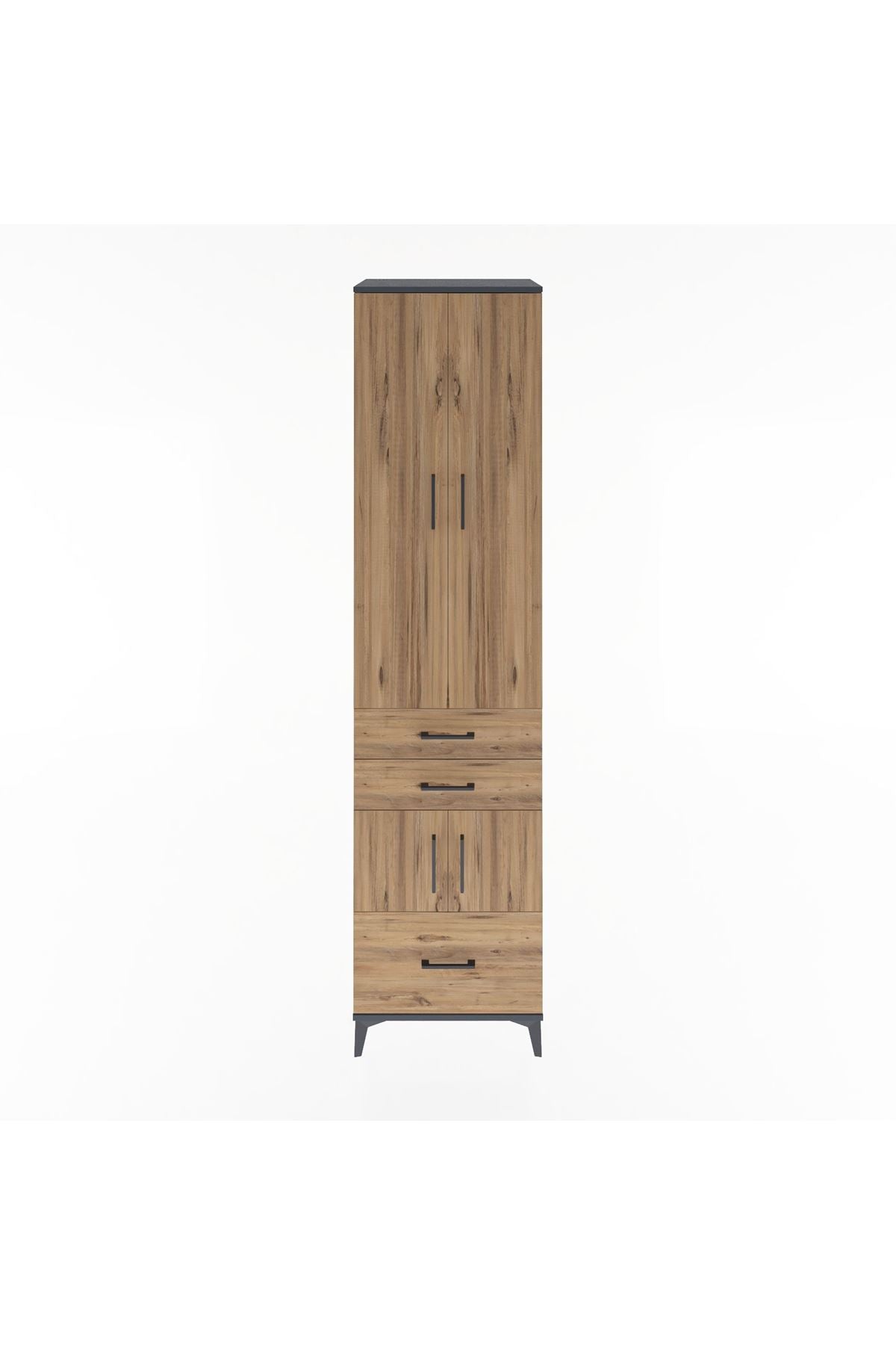 Hyperion Dolap 5 Raflı 3 Çekmeceli 4 Kapaklı 60x44x243 Antrasit-Çam