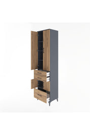 Hyperion Dolap 5 Raflı 3 Çekmeceli 4 Kapaklı 60x44x243 Antrasit-Çam