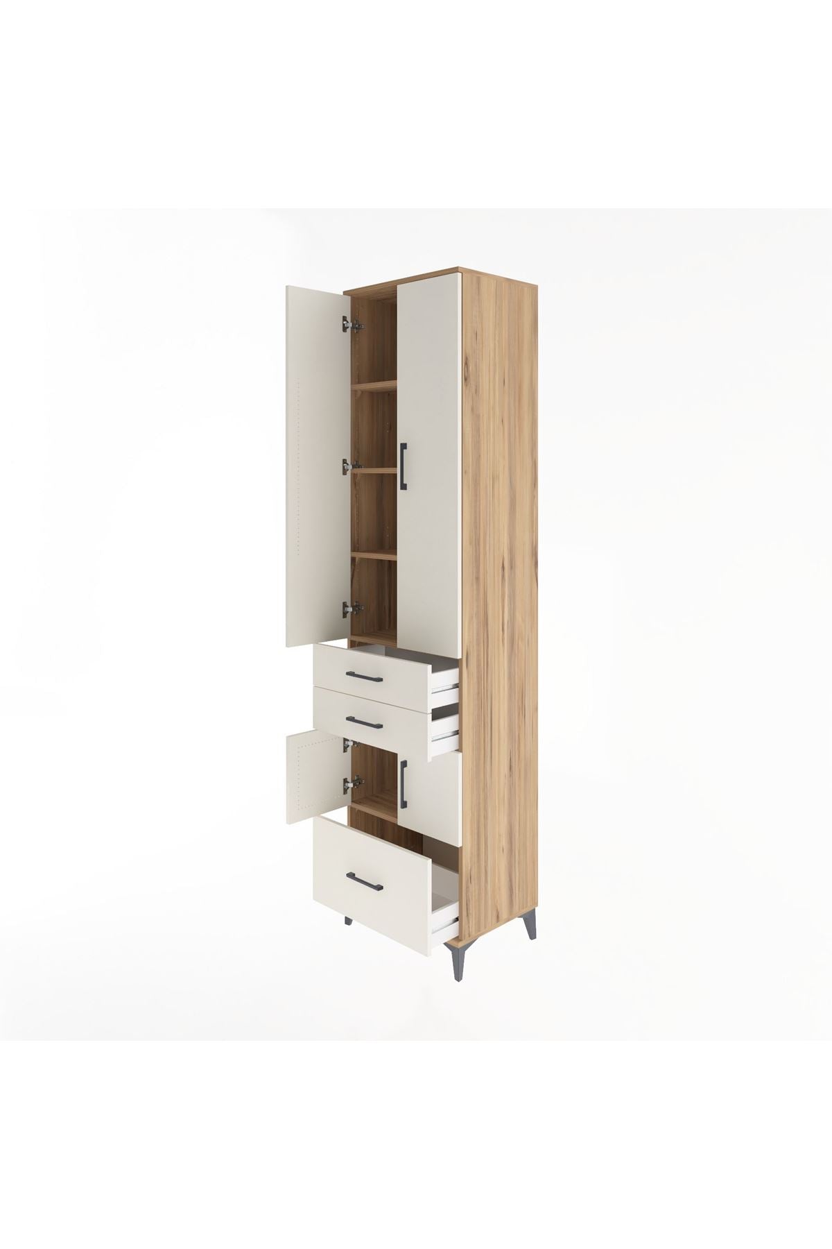 Hyperion Dolap 5 Raflı 3 Çekmeceli 4 Kapaklı 60x44x243 Çam-Aytaşı