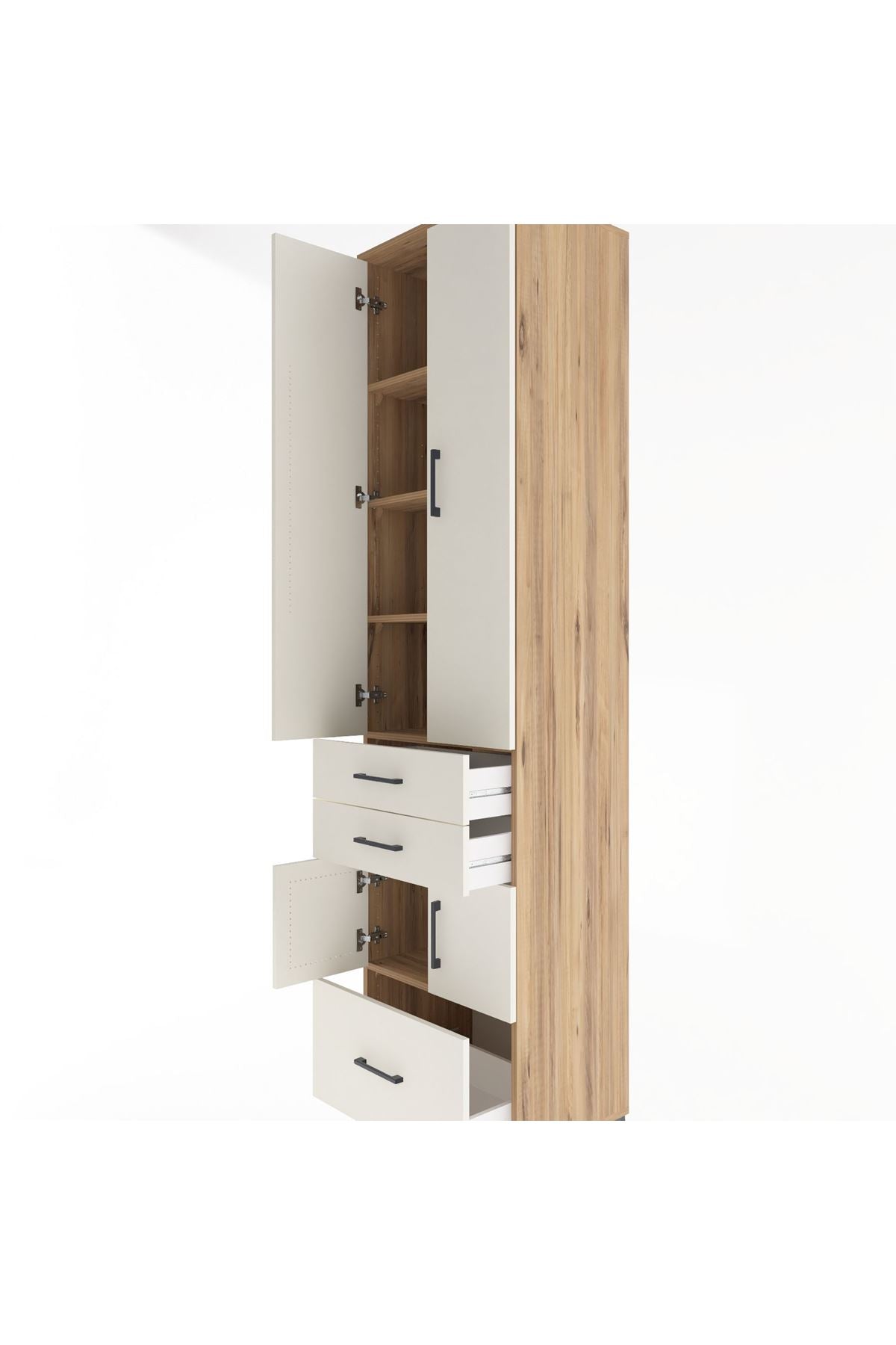 Hyperion Dolap 5 Raflı 3 Çekmeceli 4 Kapaklı 60x44x243 Çam-Aytaşı