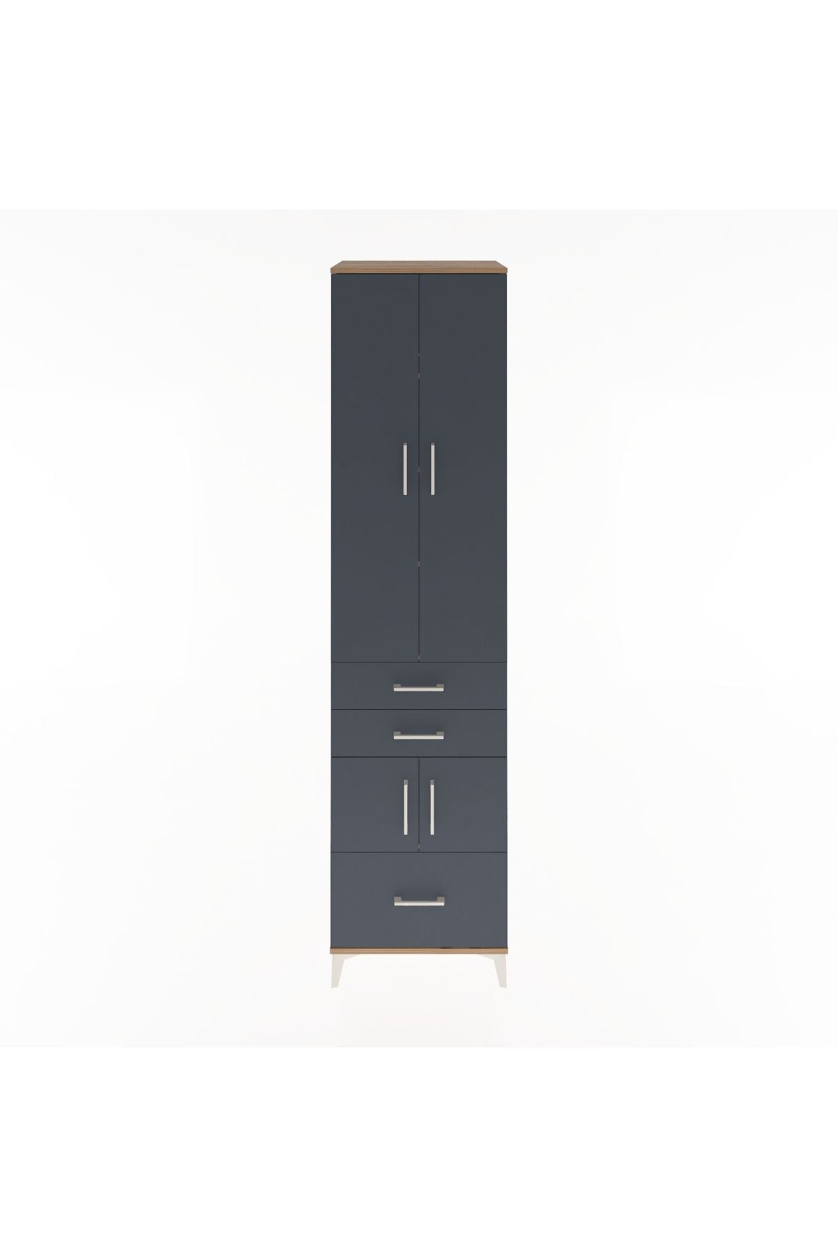 Hyperion Dolap 5 Raflı 3 Çekmeceli 4 Kapaklı 60x44x243 Çam-Antrasit