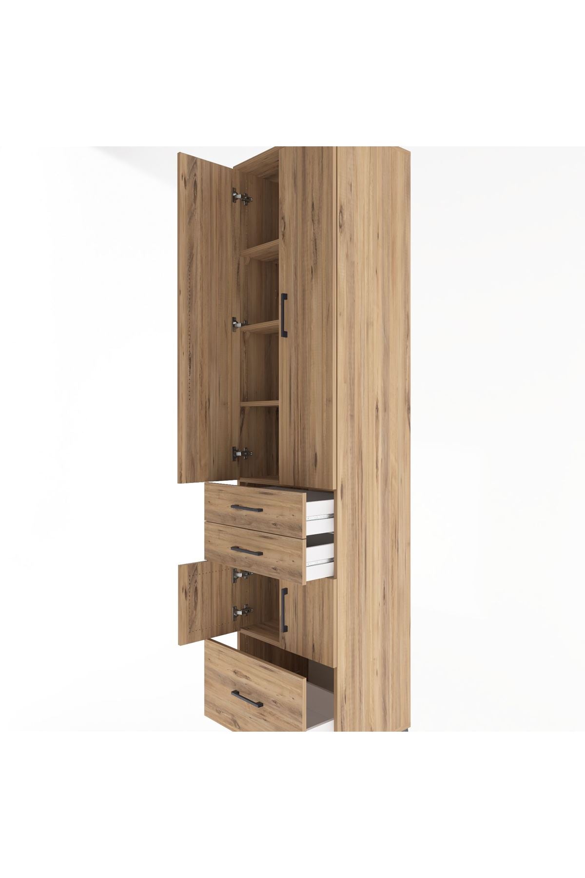 Hyperion Dolap 5 Raflı 3 Çekmeceli 4 Kapaklı 60x44x243 Çam-Çam