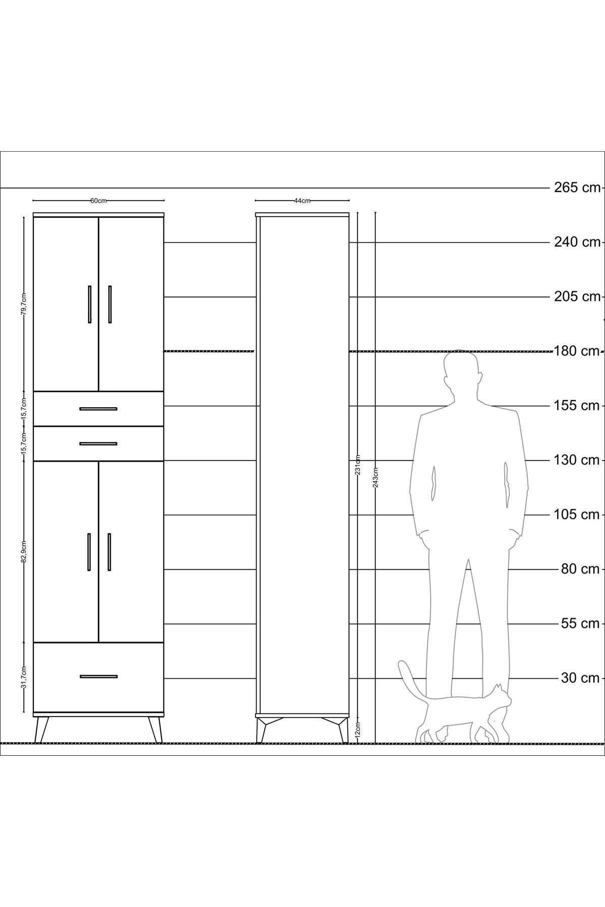 Hyperion Dolap 5 Raflı 3 Çekmeceli 4 Kapaklı 60x44x243 Aytaşı-Çam