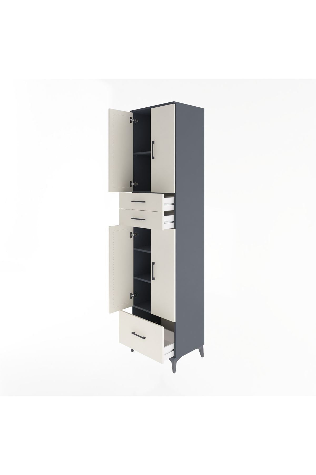 Hyperion Dolap 5 Raflı 3 Çekmeceli 4 Kapaklı 60x44x243 Antrasit-Aytaşı