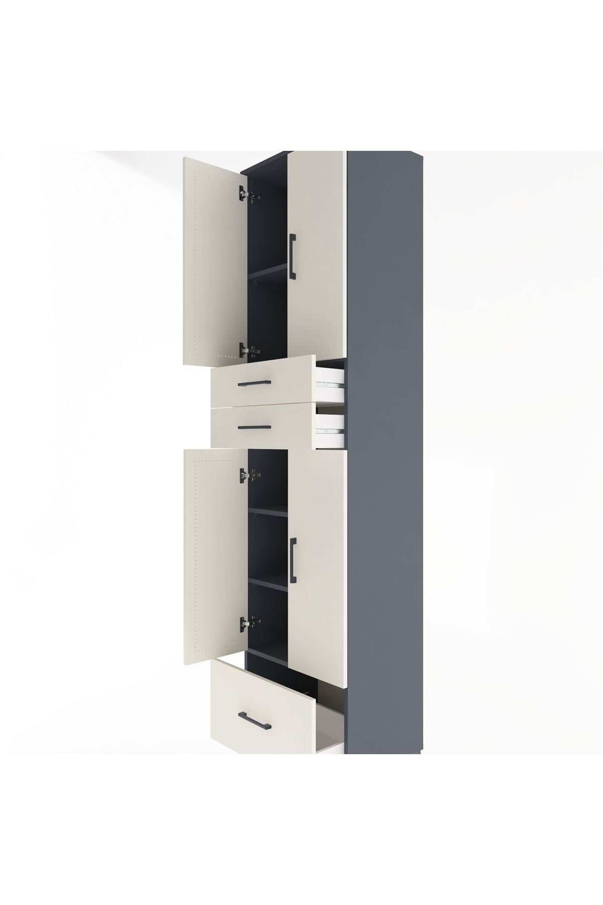 Hyperion Dolap 5 Raflı 3 Çekmeceli 4 Kapaklı 60x44x243 Antrasit-Aytaşı