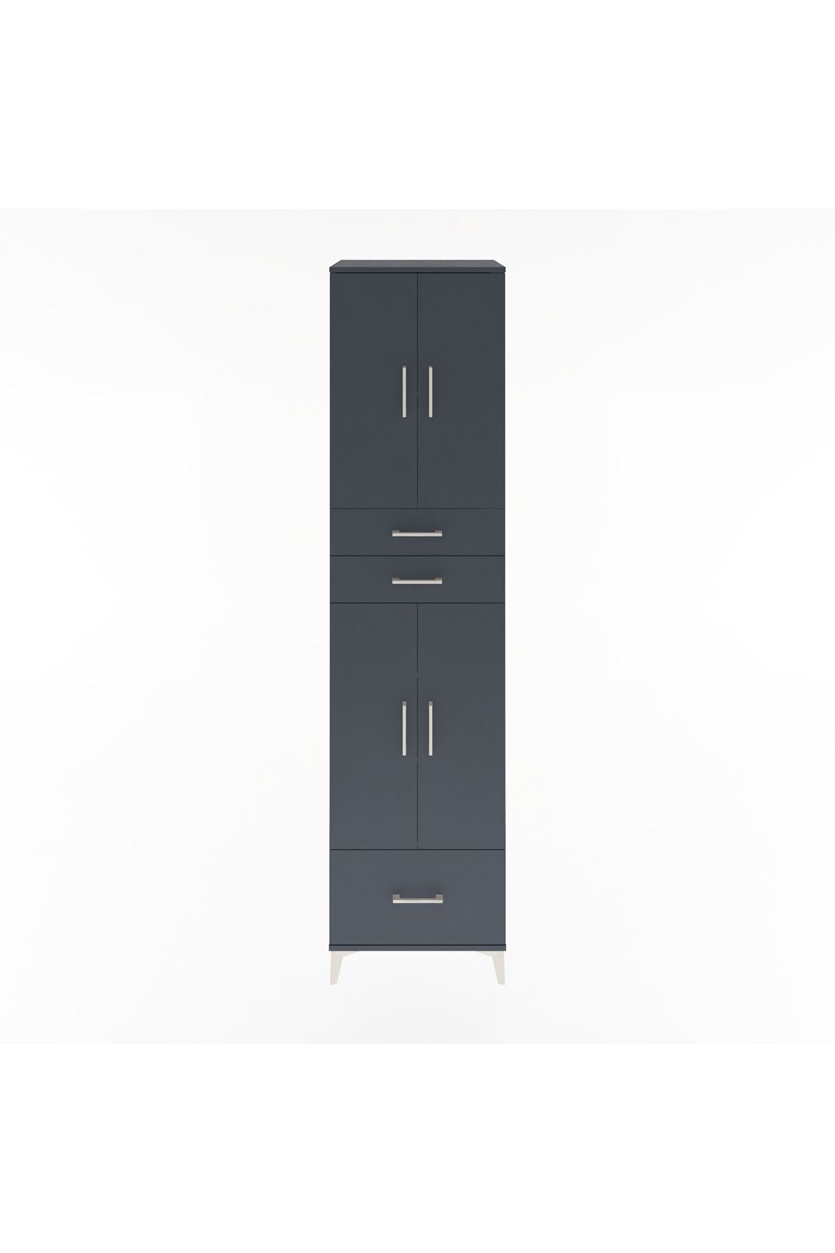 Hyperion Dolap 5 Raflı 3 Çekmeceli 4 Kapaklı 60x44x243 Antrasit-Antrasit