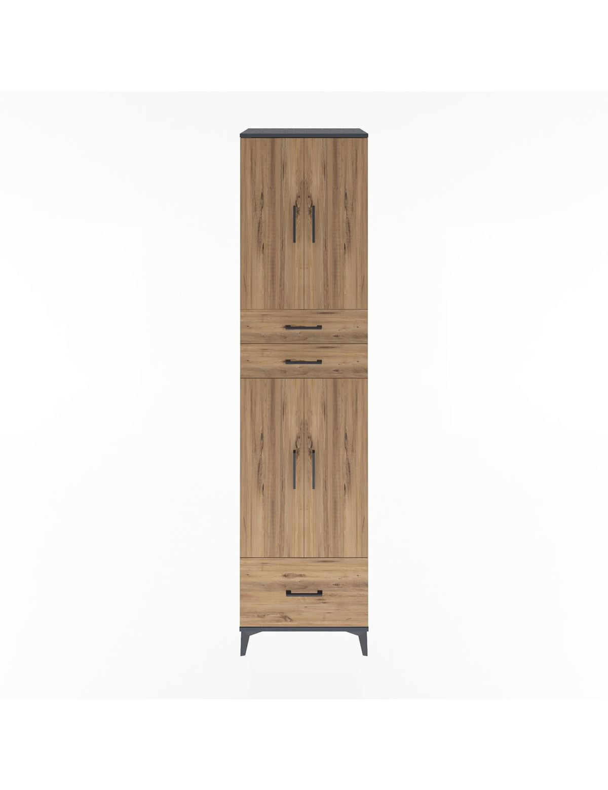 Hyperion Dolap 5 Raflı 3 Çekmeceli 4 Kapaklı 60x44x243 Antrasit-Çam