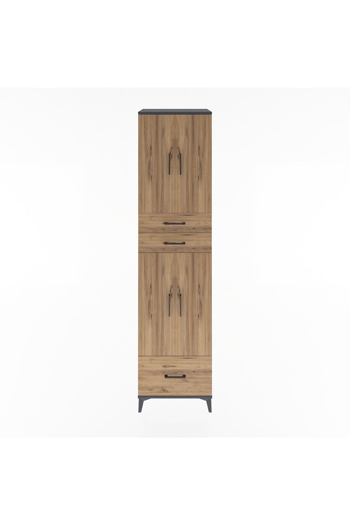 Hyperion Dolap 5 Raflı 3 Çekmeceli 4 Kapaklı 60x44x243 Antrasit-Çam