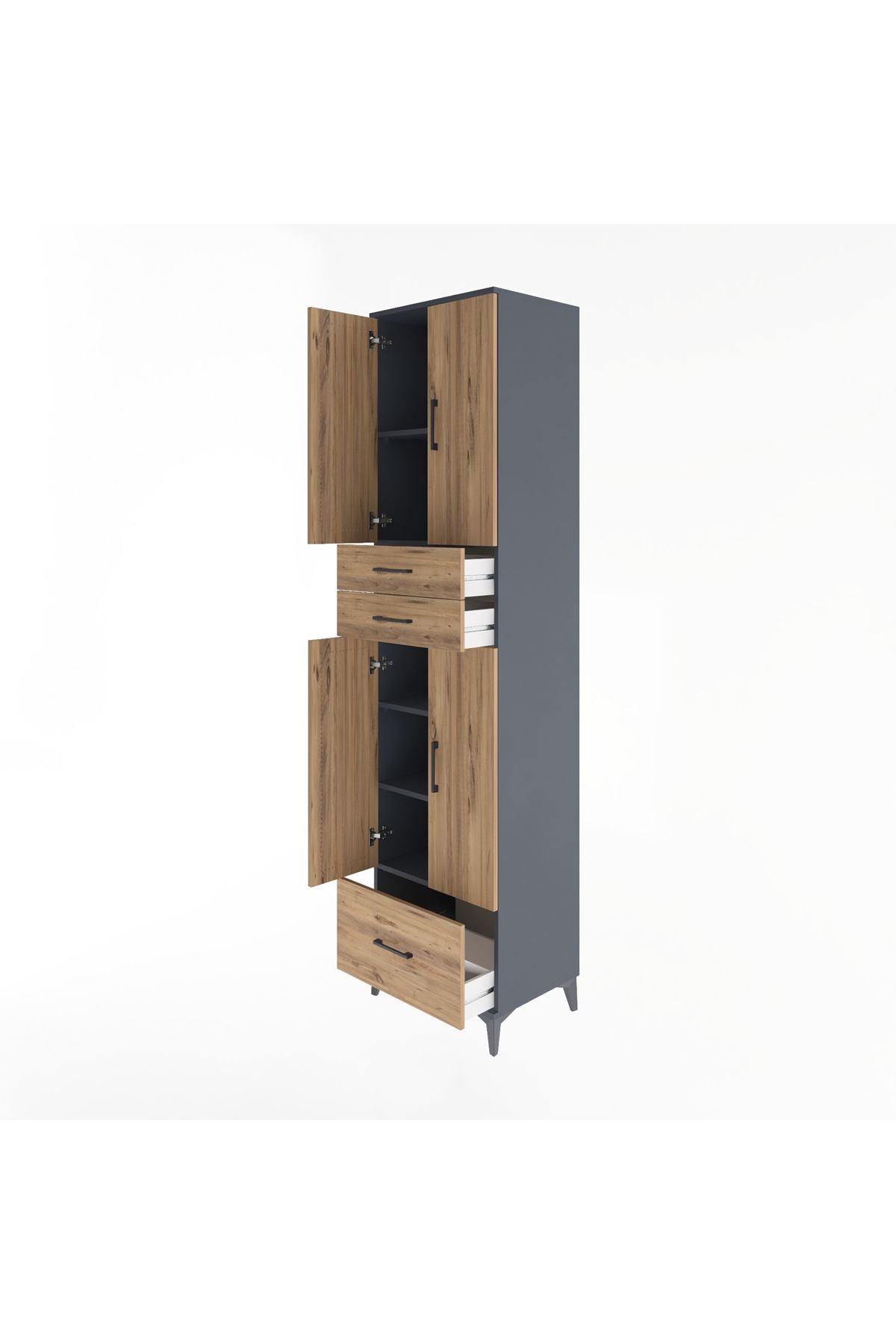 Hyperion Dolap 5 Raflı 3 Çekmeceli 4 Kapaklı 60x44x243 Antrasit-Çam