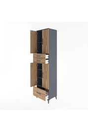 Hyperion Dolap 5 Raflı 3 Çekmeceli 4 Kapaklı 60x44x243 Antrasit-Çam