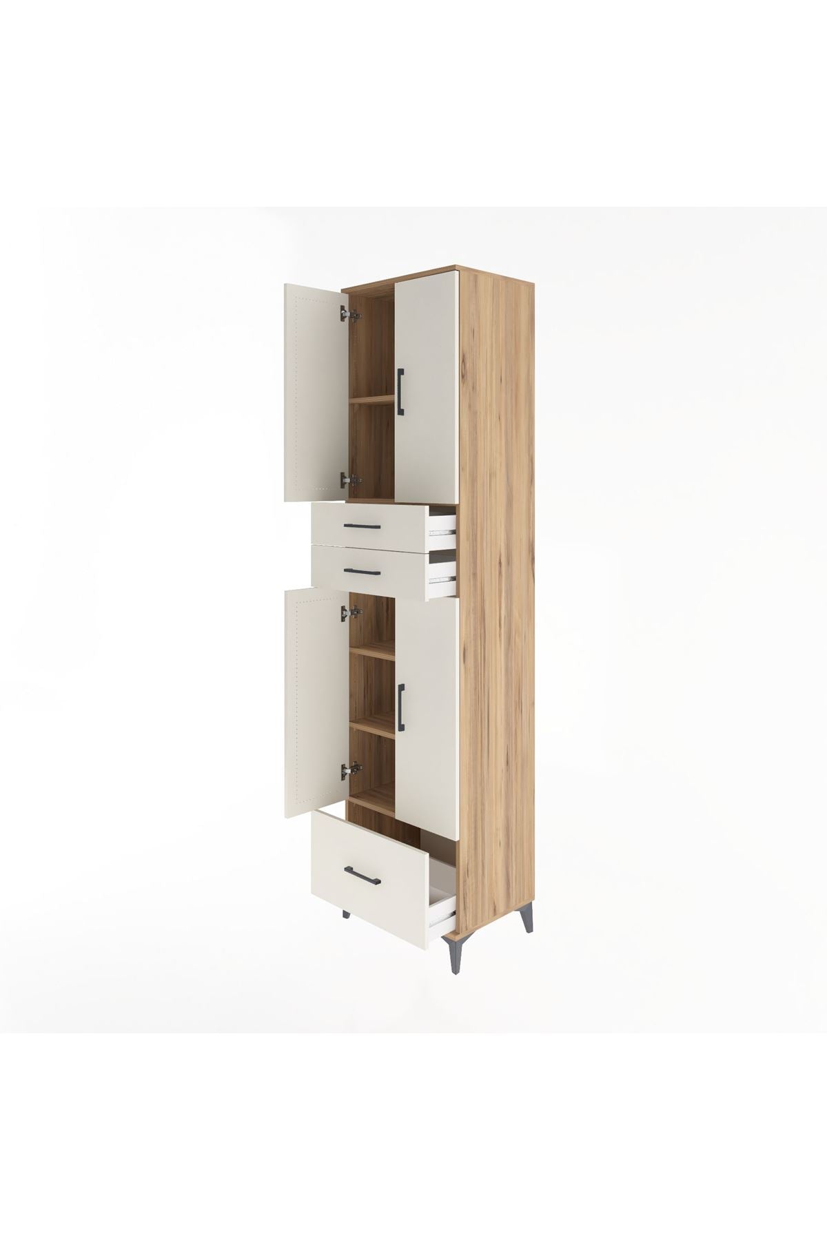 Hyperion Dolap 5 Raflı 3 Çekmeceli 4 Kapaklı 60x44x243 Çam-Aytaşı