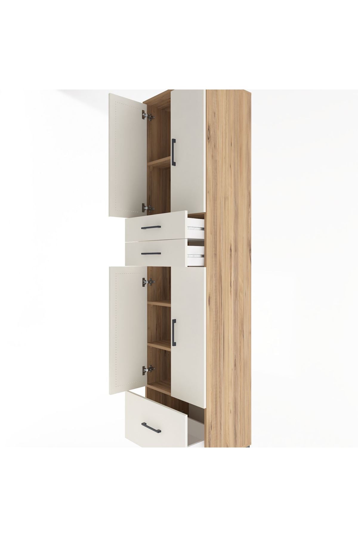 Hyperion Dolap 5 Raflı 3 Çekmeceli 4 Kapaklı 60x44x243 Çam-Aytaşı