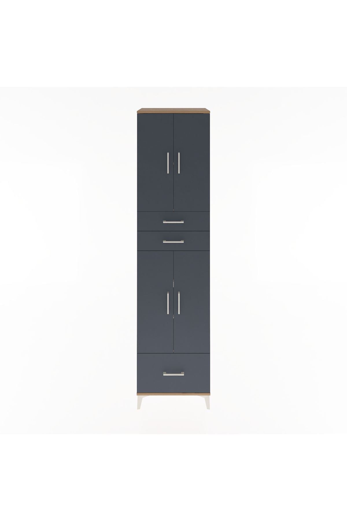 Hyperion Dolap 5 Raflı 3 Çekmeceli 4 Kapaklı 60x44x243 Çam-Antrasit