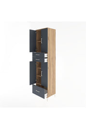 Hyperion Dolap 5 Raflı 3 Çekmeceli 4 Kapaklı 60x44x243 Çam-Antrasit