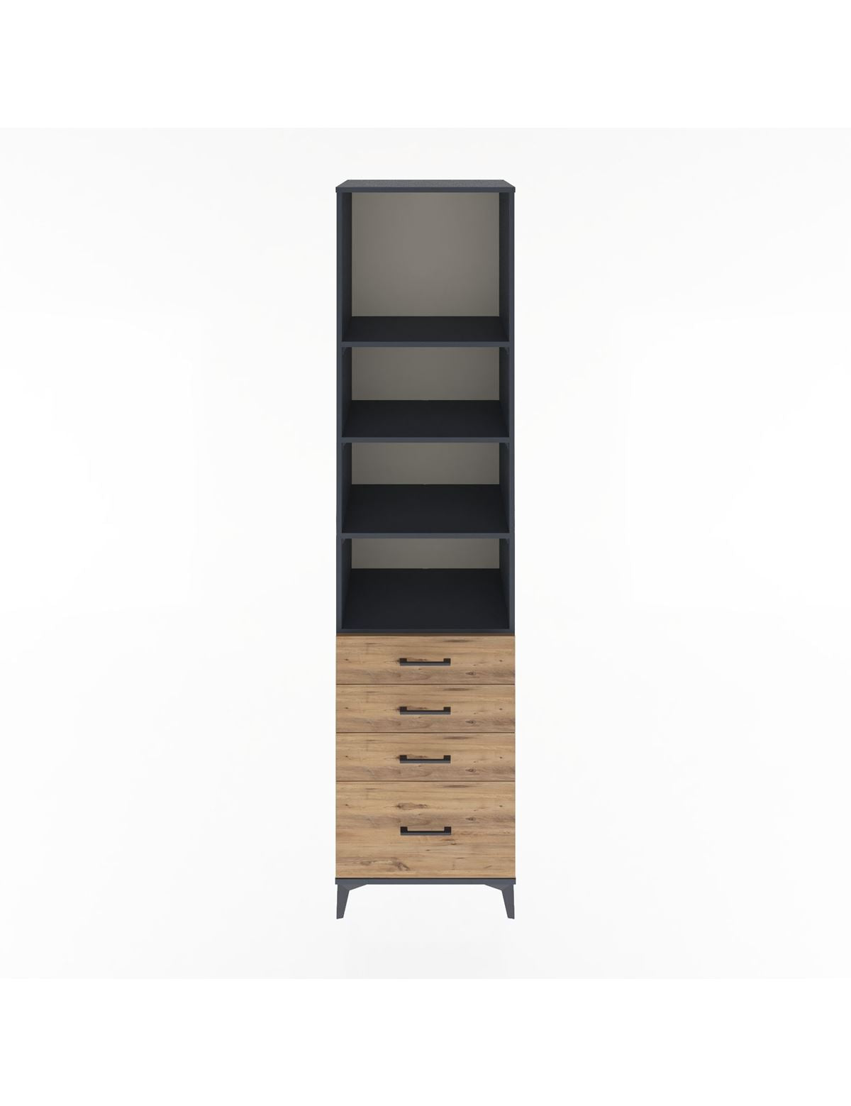 Hyperion Dolap 4 Raflı 4 Çekmeceli 60x44x243 Antrasit-Çam