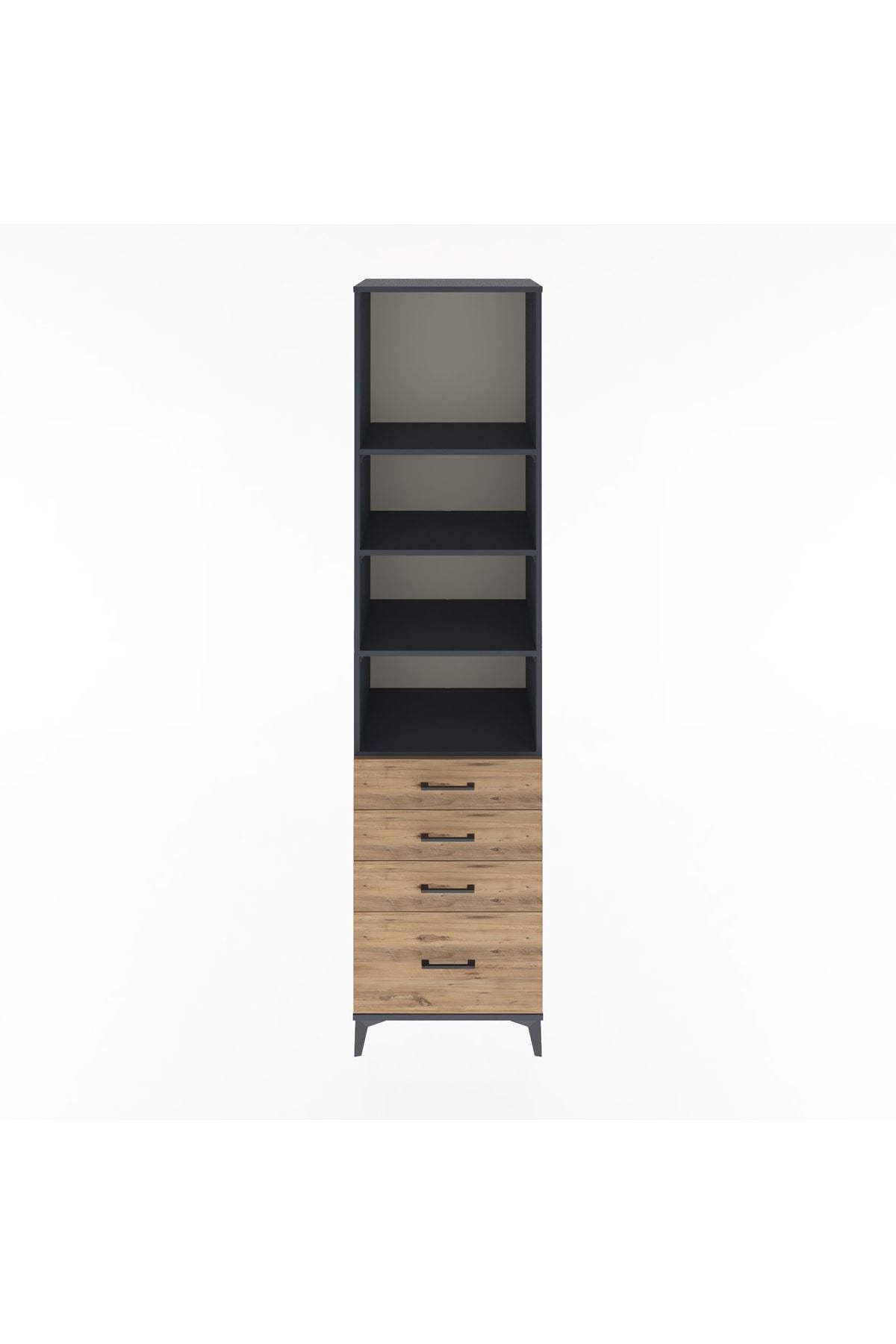 Hyperion Dolap 4 Raflı 4 Çekmeceli 60x44x243 Antrasit-Çam