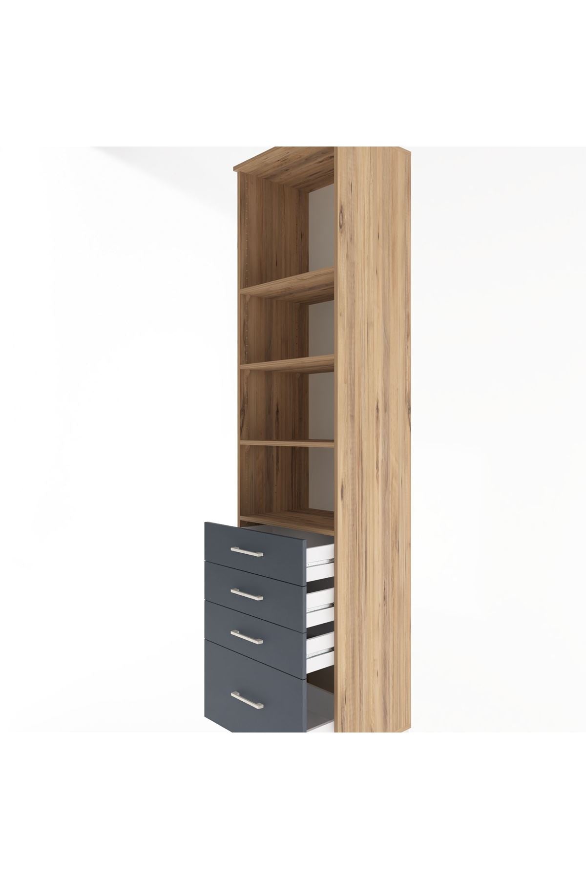 Hyperion Dolap 4 Raflı 4 Çekmeceli 60x44x243 Çam-Antrasit