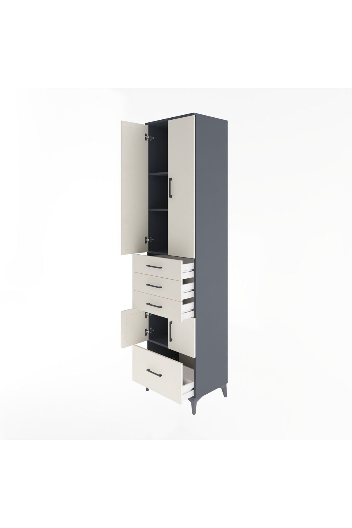 Hyperion Dolap 4 Raflı 4 Çekmeceli 4 Kapaklı 60x44x243 Antrasit-Aytaşı