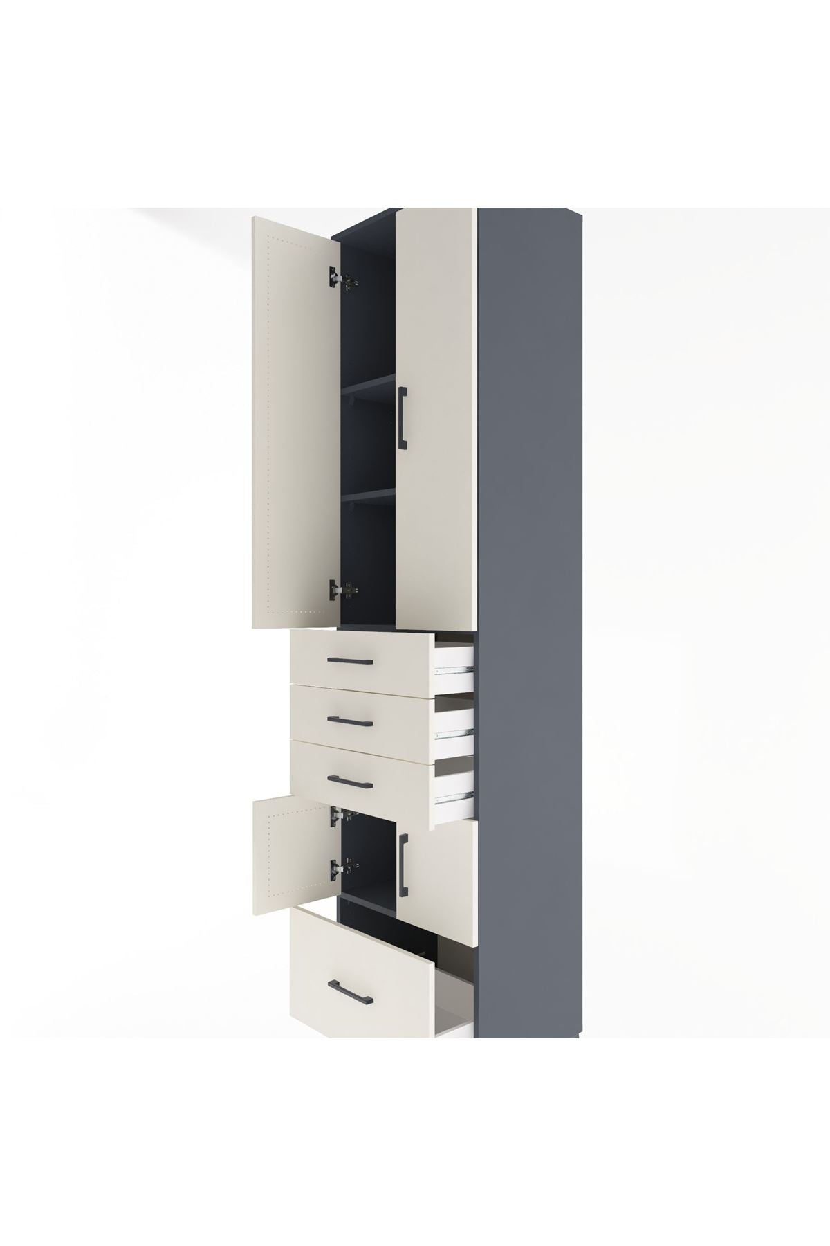 Hyperion Dolap 4 Raflı 4 Çekmeceli 4 Kapaklı 60x44x243 Antrasit-Aytaşı