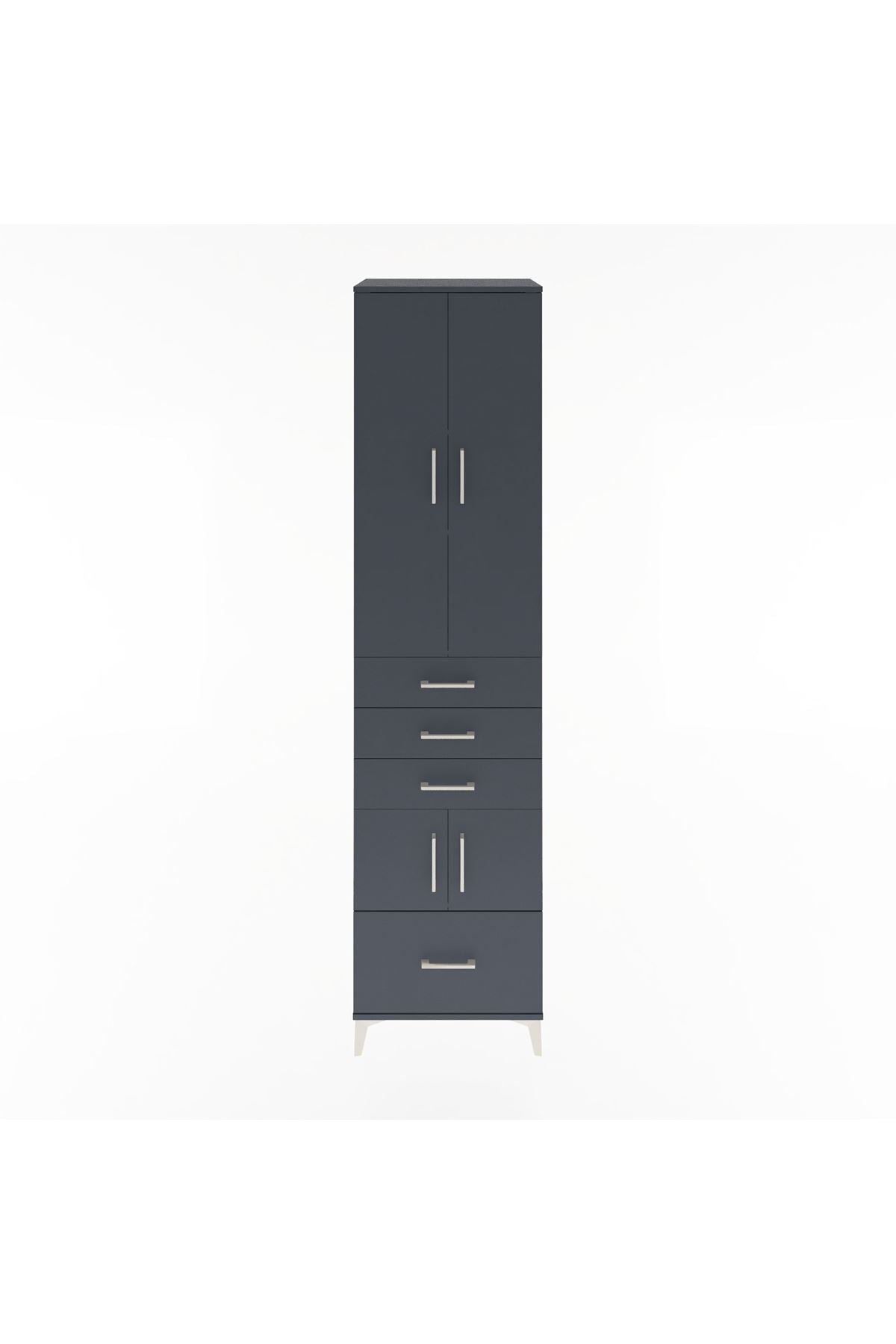 Hyperion Dolap 4 Raflı 4 Çekmeceli 4 Kapaklı 60x44x243 Antrasit-Antrasit