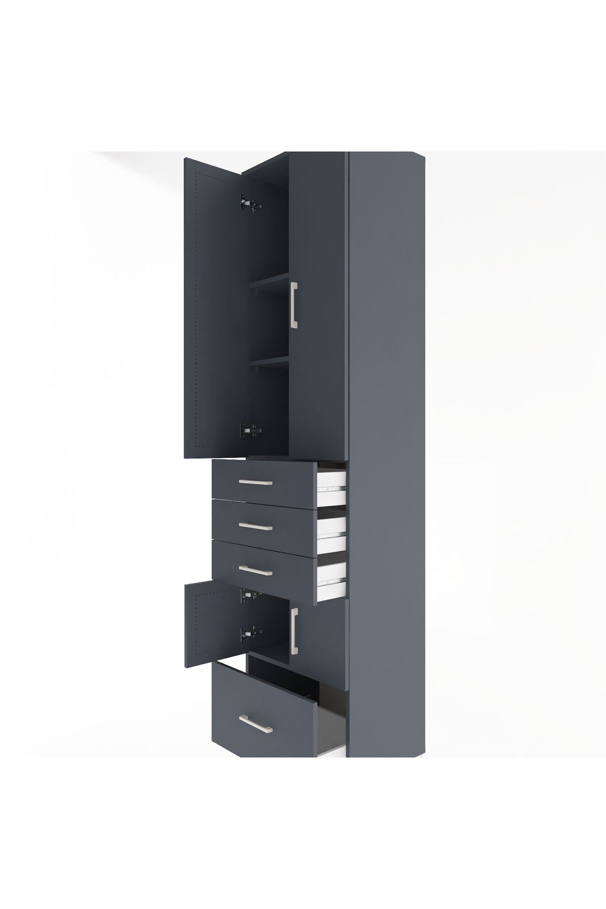 Hyperion Dolap 4 Raflı 4 Çekmeceli 4 Kapaklı 60x44x243 Antrasit-Antrasit