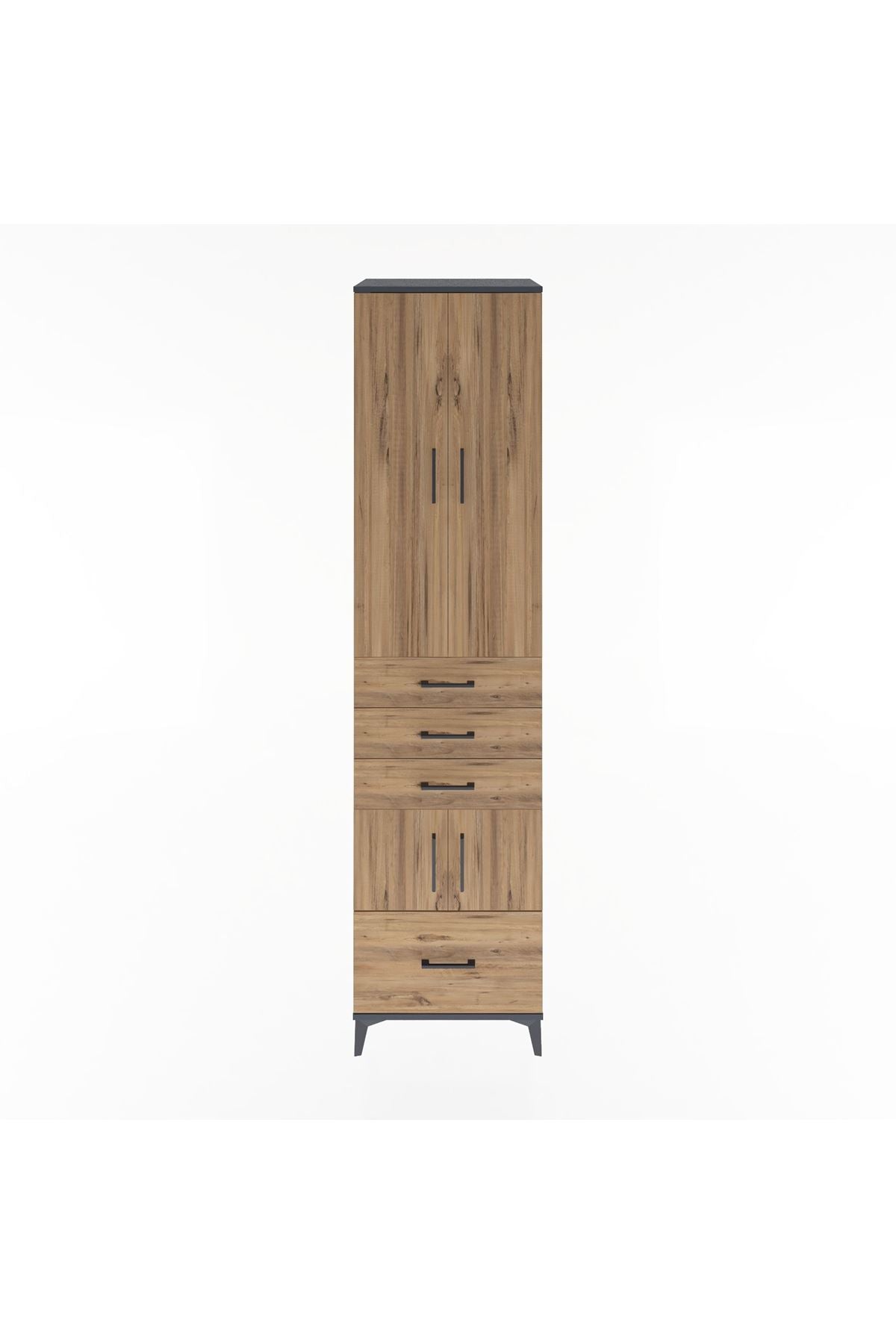 Hyperion Dolap 4 Raflı 4 Çekmeceli 4 Kapaklı 60x44x243 Antrasit-Çam