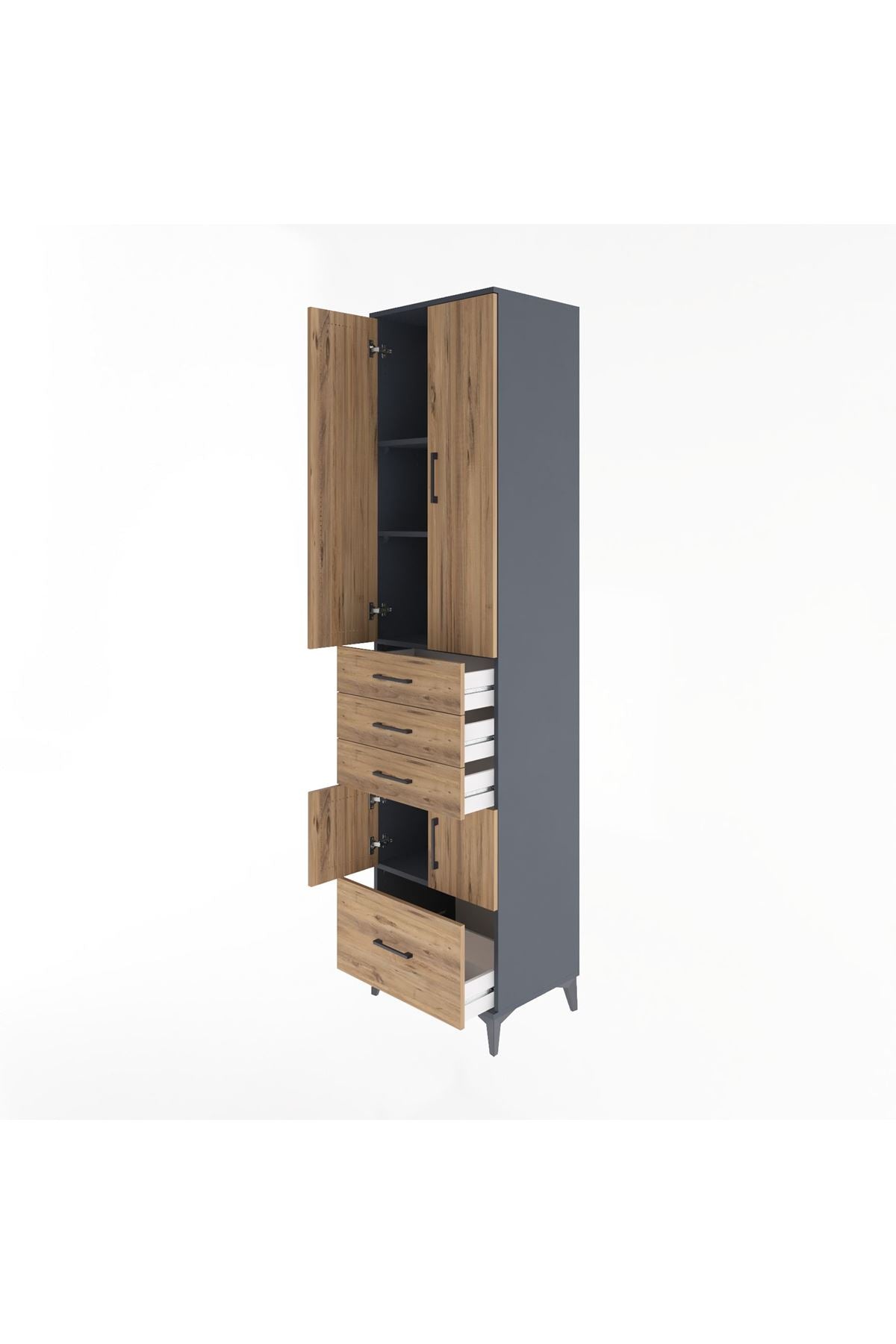 Hyperion Dolap 4 Raflı 4 Çekmeceli 4 Kapaklı 60x44x243 Antrasit-Çam