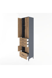 Hyperion Dolap 4 Raflı 4 Çekmeceli 4 Kapaklı 60x44x243 Antrasit-Çam