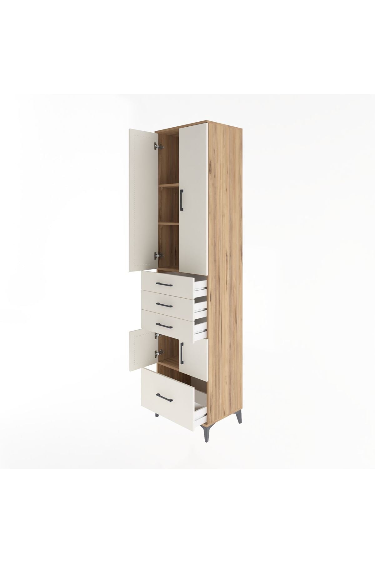 Hyperion Dolap 4 Raflı 4 Çekmeceli 4 Kapaklı 60x44x243 Çam-Aytaşı