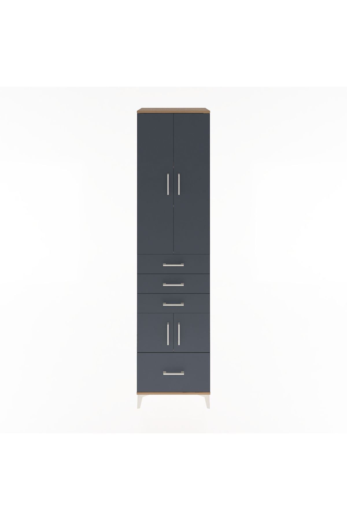 Hyperion Dolap 4 Raflı 4 Çekmeceli 4 Kapaklı 60x44x243 Çam-Antrasit
